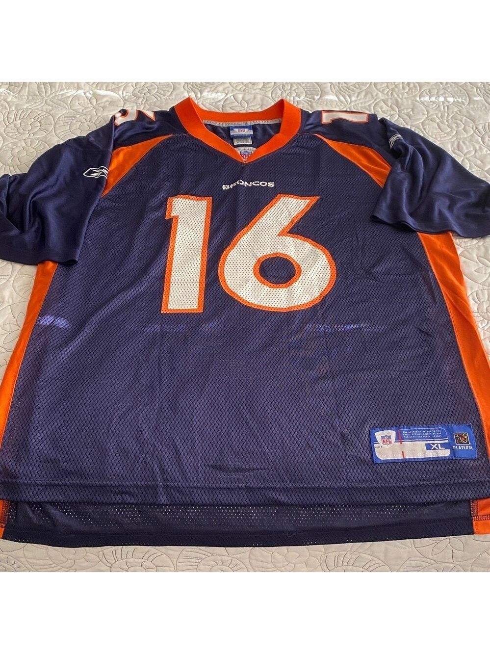 Broncos-Men's Blue and Orange Sports Jersey#16 collectable-never used